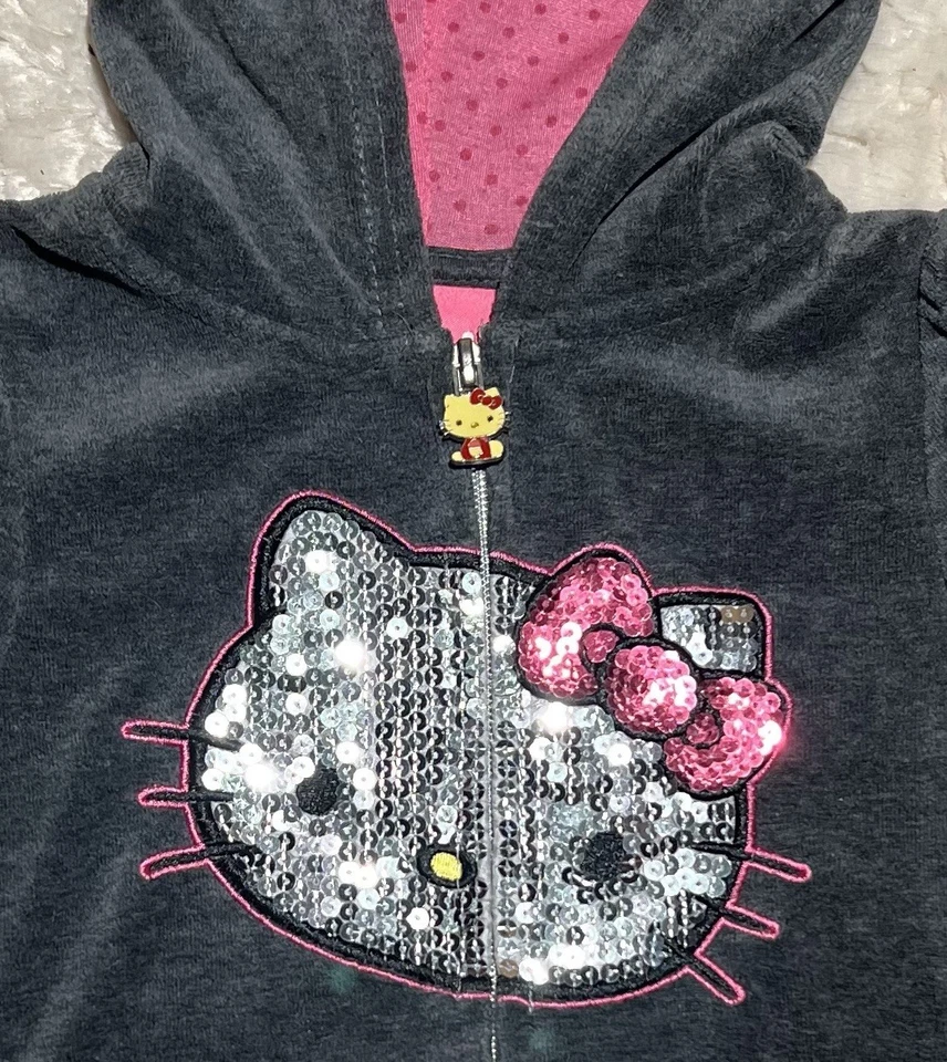 HELLO KITTY Niñas Talla 5 Gris Cremallera Lentejuelas Polar Chaqueta con Capucha Algodón Poli Foto 2 de 4