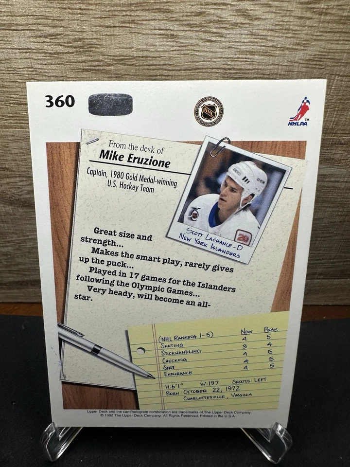 1992-93 Upper Deck - Rookie Report #360 Scott Lachance In-Person ON-CARD AUTO - Image 2 of 2