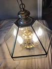 Vintage Tiffany Style Clear Beveled 7 Light Glass Hanging Lamp Hexagon