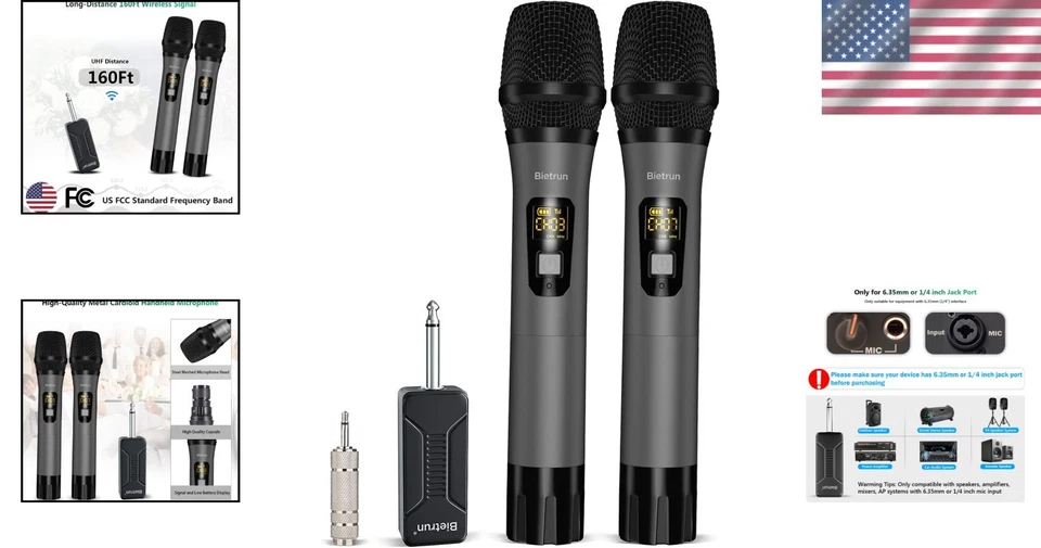 Dynamic UHF Wireless Microphone Set with Rechargeable Receiver - Metal Design - Image 2 of 4