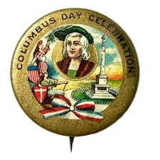 c1900s Columbus Day Celebration  1.25" Celluloid Pinback Button