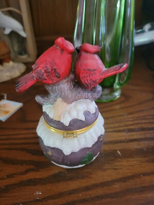 Vintage Cardinal Ceramic Trinket Box Red Bird Red Cardinal Jewelry Box Keep Safe