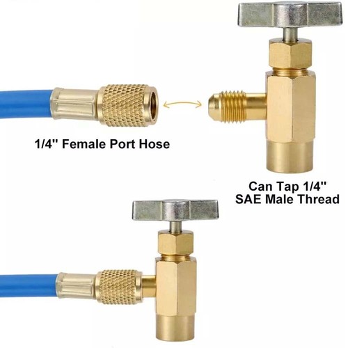 HVAC AC Can Tap Valve Refrigerant Dispenser Tank Adapter 1/4 Freon hose Self Kit - Picture 12 of 15