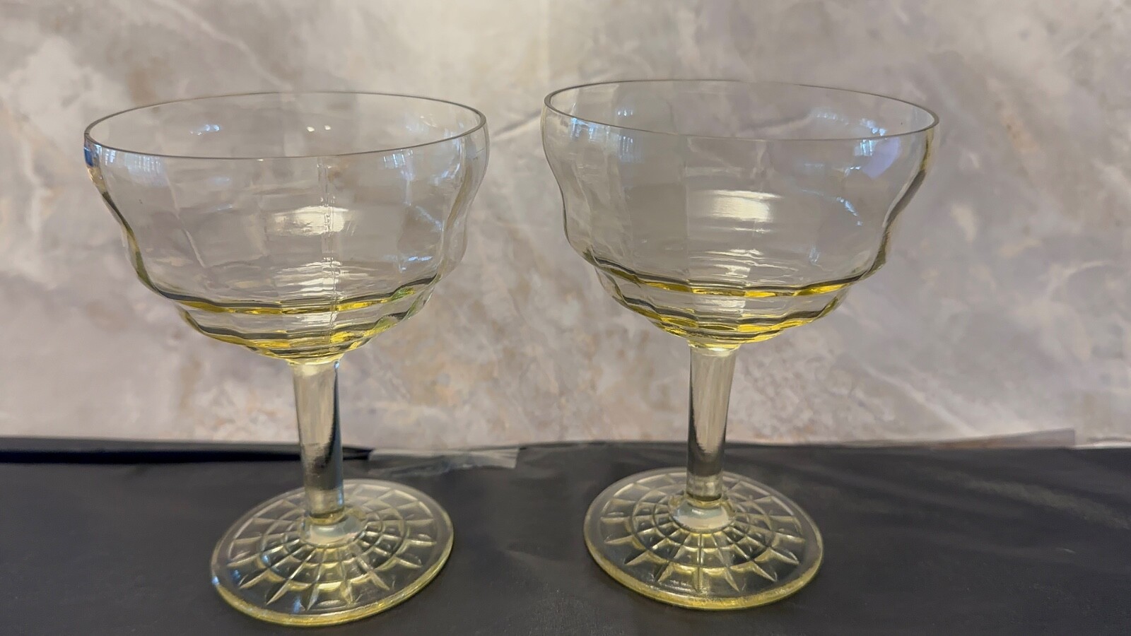 Vintage Anchor Hocking Topaz Yellow Uranium Champagne Glass Set of 2