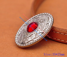 10X Bling Silver Western Cowboy Oval Red Rhinestone Leathercraft Bag Belt Concho