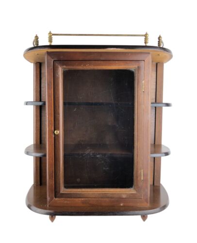 Vtg Wall Mount Knick Knack Curio Display Cabinet 3 Shelves Clear Door Top Rails