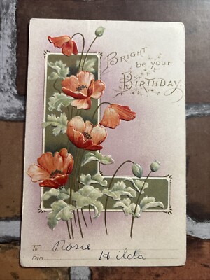 Antique Embossed Floral Beautiful Flower Birthday Postcard c1907 UDB Germany