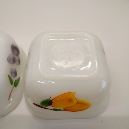 2 Fire King Gay Fad Fruits Refrigerator Bowls square with NO lids - Picture 6 of 9