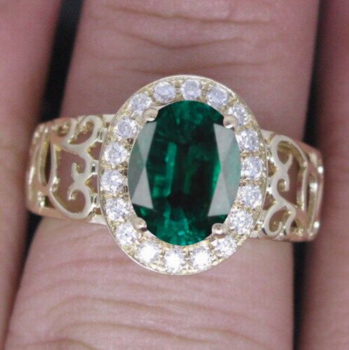 Anello Diamanti Certificato IGI 1,45 CARATI 100% Verde Smeraldo Naturale in Oro Giallo 14KT - Foto 1 di 1