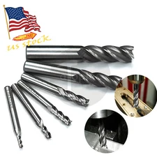 6Pcs HSS CNC 4 Flute Spiral Bit End Mill Cutter set 1/8"-5/8" Shank