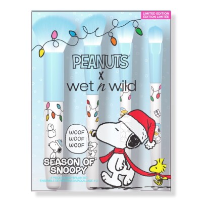 Wet n Wild X Peanuts 4 Piece Makeup Brush Set Christmas Season of Snoopy NEW 