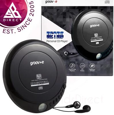 Groov-e Retro Serie Tragbarer CD-Player Mit Ohrhörer│LCD-Display│Schwarz - Bild 1 von 4