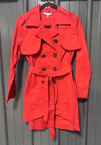 CABI Womens Red Trench Coat Sz 2 Convertible Jacket Vest Zip Off Career Office