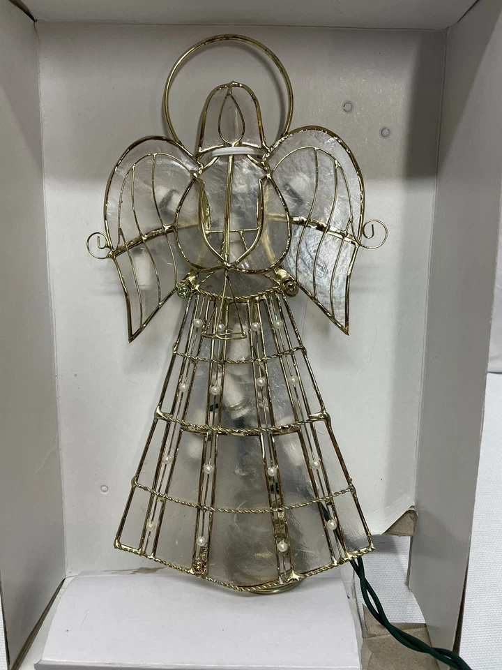 Kurt Adler Iluminado Árbol-Topper Capiz Angel con Enredaderas y Perlas Alambre Iluminado 10”. Foto 3 de 3