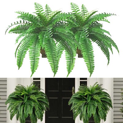 Artificial Plants Fake Boston Fern Greenery Outdoor UV Resistant Lifelike Decora