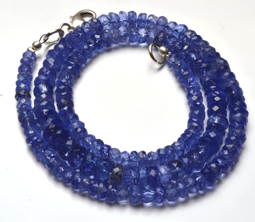  NATURAL TANZANITE MICRO FACETED RONDELLE BEADS NECKLACE 3.5 TO 6 MM 16" AAA  - Picture 3 of 4