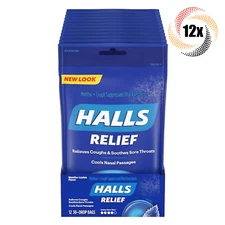 12x Bags HALLS Relief Menthol Soothing Cough Drops | 30 Drops Per Bag