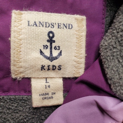 Lands End Jacket Girls Large 14 Purple Grow A Long Winter Pockets Hood Lined - Picture 9 of 19