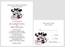 50 Personalized Custom Disney Mickey and Minnie Wedding Invitations Set