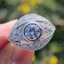 1.28CT White Round Cut CZ Vintage Style Engagement Ring In 14K White Gold