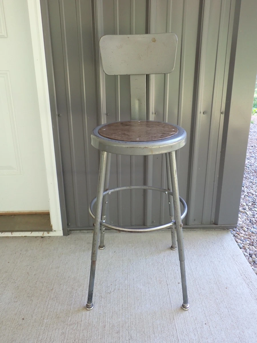 Vintage Metal Wood Seat Machinist s Draftsman Stool Chair