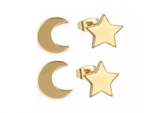 Star and moon earrings,cute Unisex Stainless Steel earrings .2 pairs.