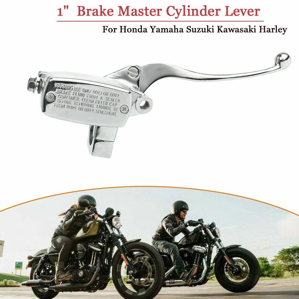 Palanca de cilindro maestro de freno cromada de 1" para Honda Yamaha Suzuki Kawasaki Harley Foto 2 de 4