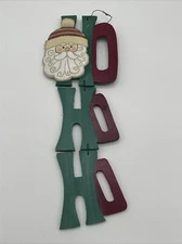 Vintage Loomco Rustic Painted Wooden HO HO HO Hanging Santa Sign 17” T X 6”