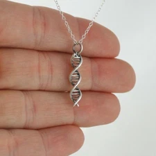 DNA Double Helix Charm Necklace - 925 Sterling Silver Molecular Biology Science