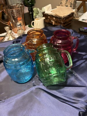 Set Of 4 Colored Beer Barrel Mugs Family Recipe Circleware 