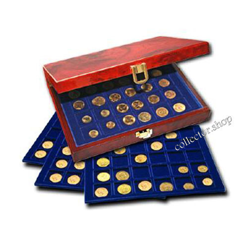 SAFE Nova Exquisite 6826 Valigetta Portamonete Premium In Legno - Per 35 Monete Da 26 Mm, Con Scomparti In Velluto Blu Reale - 2
