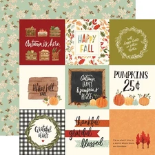 2 Sheets Carta Bella Paper HELLO AUTUMN 12x12 Cardstock - 4x4 Journaling Cards