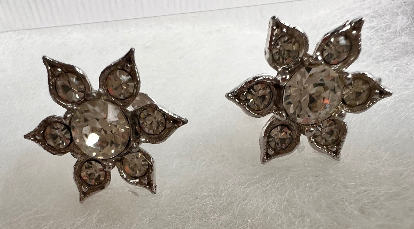 vintage bogoff earrings Rhinestones Silvertone Cl… - image 2
