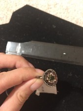 New 925 Sterling Silver Real Diamond Large Smoky Quartz Ring Size 6 3/4-7