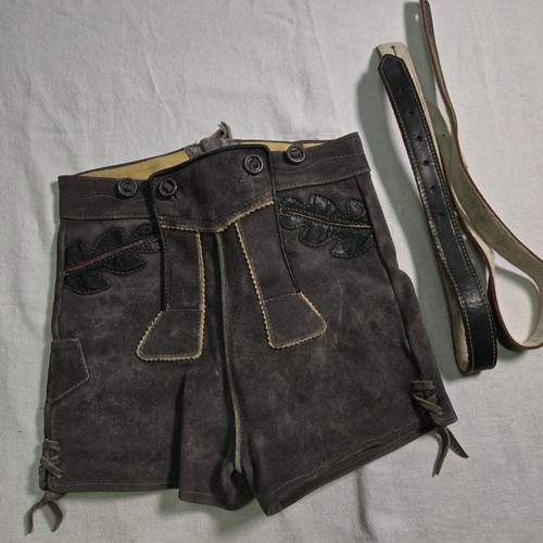 Bavarian Oktoberfest Lederhosen Suede German Child’s Grey Shorts 5 Read VTG