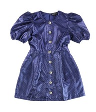 Danielle Bernstein Womens Rhinestone Buttons Mini Dress, Blue, 6