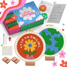 2PCS Punch Needle Decoration Kit,Easy DIY Punch Needle Embroidery Kit for Beg...
