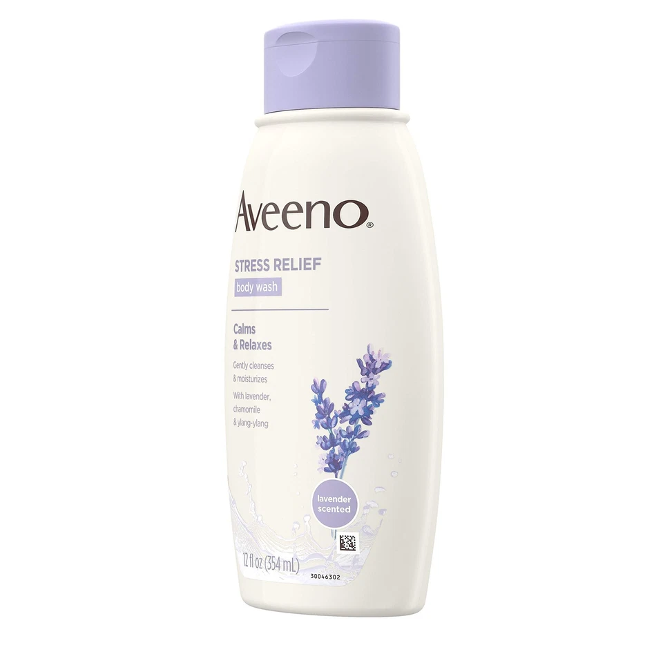 Aveeno Stress Relief Body Wash Lavender Pack of 3 Gentle Cleansing 12oz Each - Image 3 of 4
