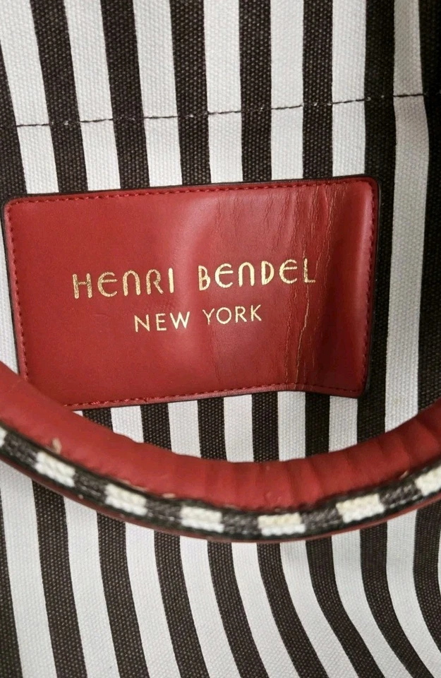 Bolso de Mano Henri Bendel Beach Cavas Marrón Rayas Rojo Acento Grande 26x15" Foto 2 de 4