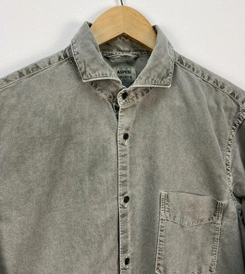 ASPESI Canvas Cotton Shirt Washed Gray Button Up Size 40 15 3/4
