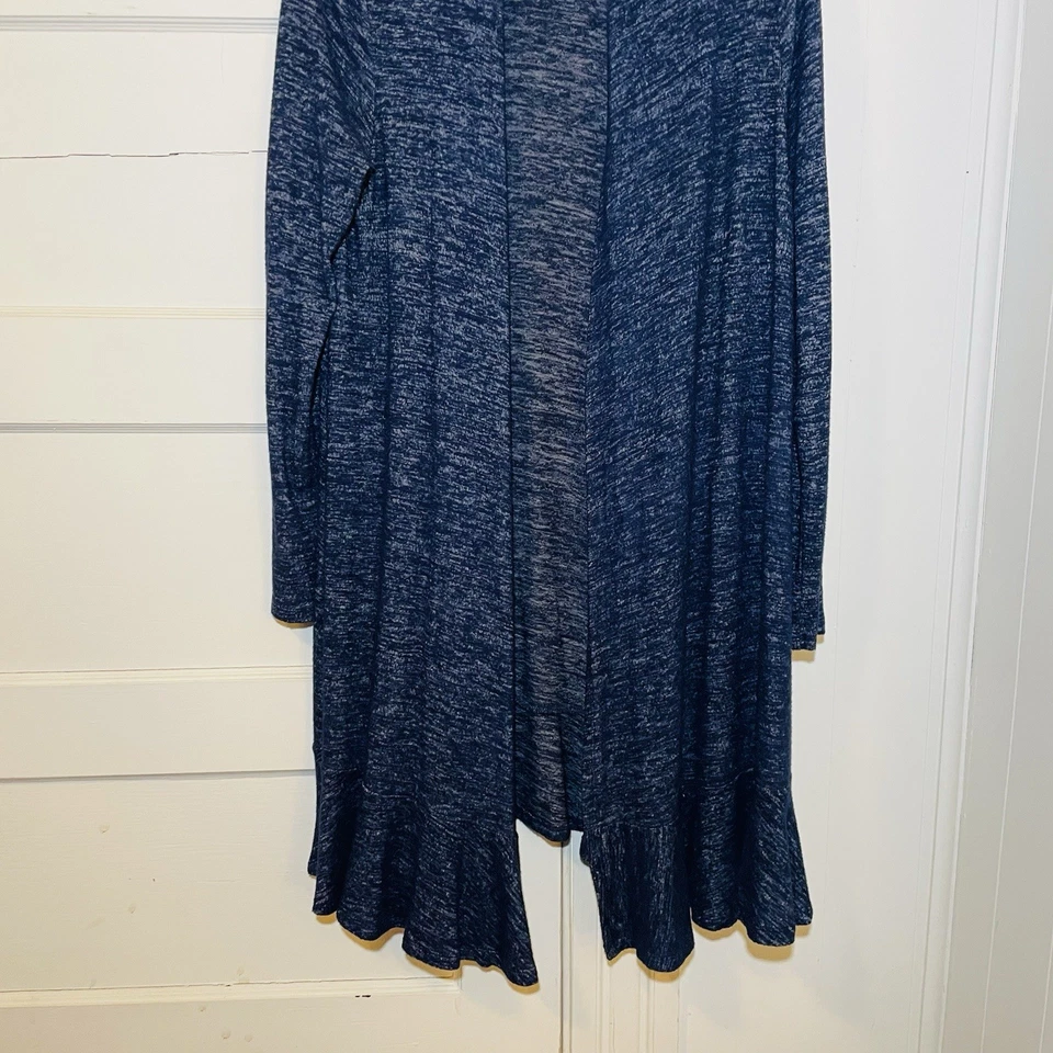 Cárdigan suéter plumero Context Lord and Taylor para mujer M azul jaspeado frente abierto Foto 3 de 4