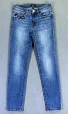 Judy Blue Jeans Womens 5/27 Blue Relaxed Fit Tapered Minimalist Whiskered Denim