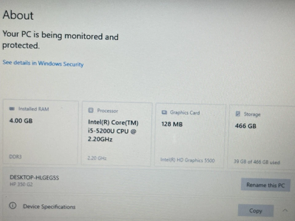 HP 350 G2 15.6" Screen Laptop Core i5-5200U  500GB HDD 4GB Ram Windows 10 Pro - Image 3 of 4