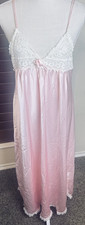 Vintage 90s CC Courtenay Pink Satin Lace Nightgown Long full length sz L slip