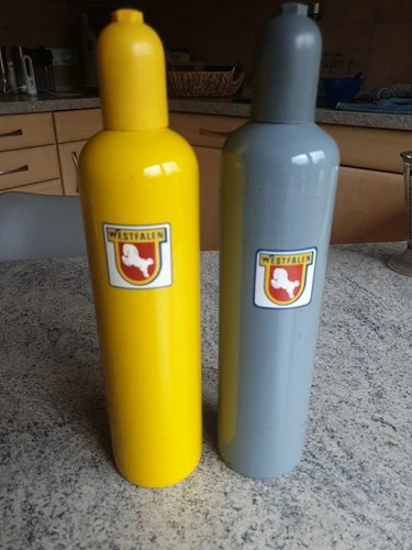 2 unusual empty liquor bottles Westphalia gas bottles look