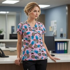 Disney Medium Pink Pineapple Minnie Mouse Scrub Top