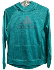 Adidas Girls Teal Green Silver Shimmer Hoodie Sweatshirt Front Pocket Sz.XL 16 
