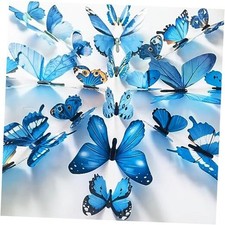 60Pcs 3D Butterfly Wall Decor, Decoration Party Birthday Cake Waterproof Blue