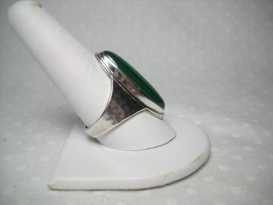 Sterling Silver Large Malachite Ring Hammered Met… - image 3