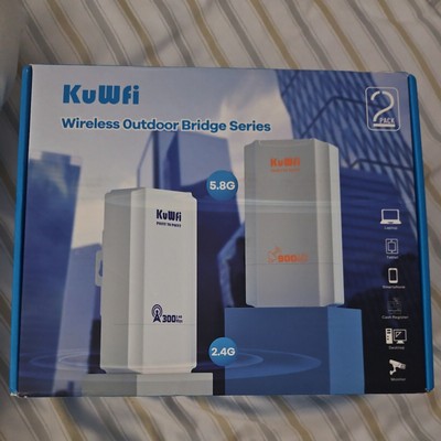 Kuwfi 2-Pack 300Mbps Wireless Bridge, Outdoor CPE Wifi Kit Point to Point  